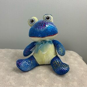 Rinco Blue Frog Plush Stuffed Animal Toy Yellow Bow Shiny